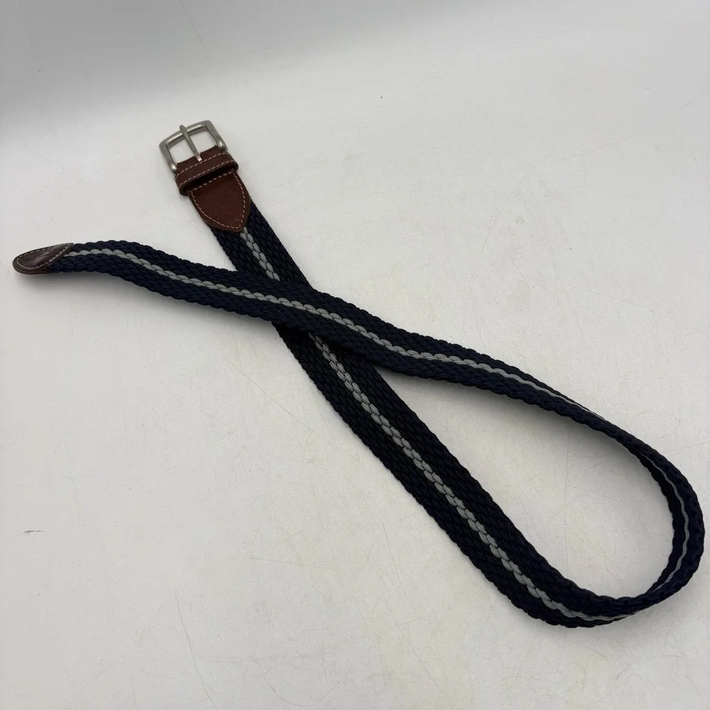 Vineyard Vines Stretch Braided Belt Size 32 Blue Gray Leather Casual Preppy